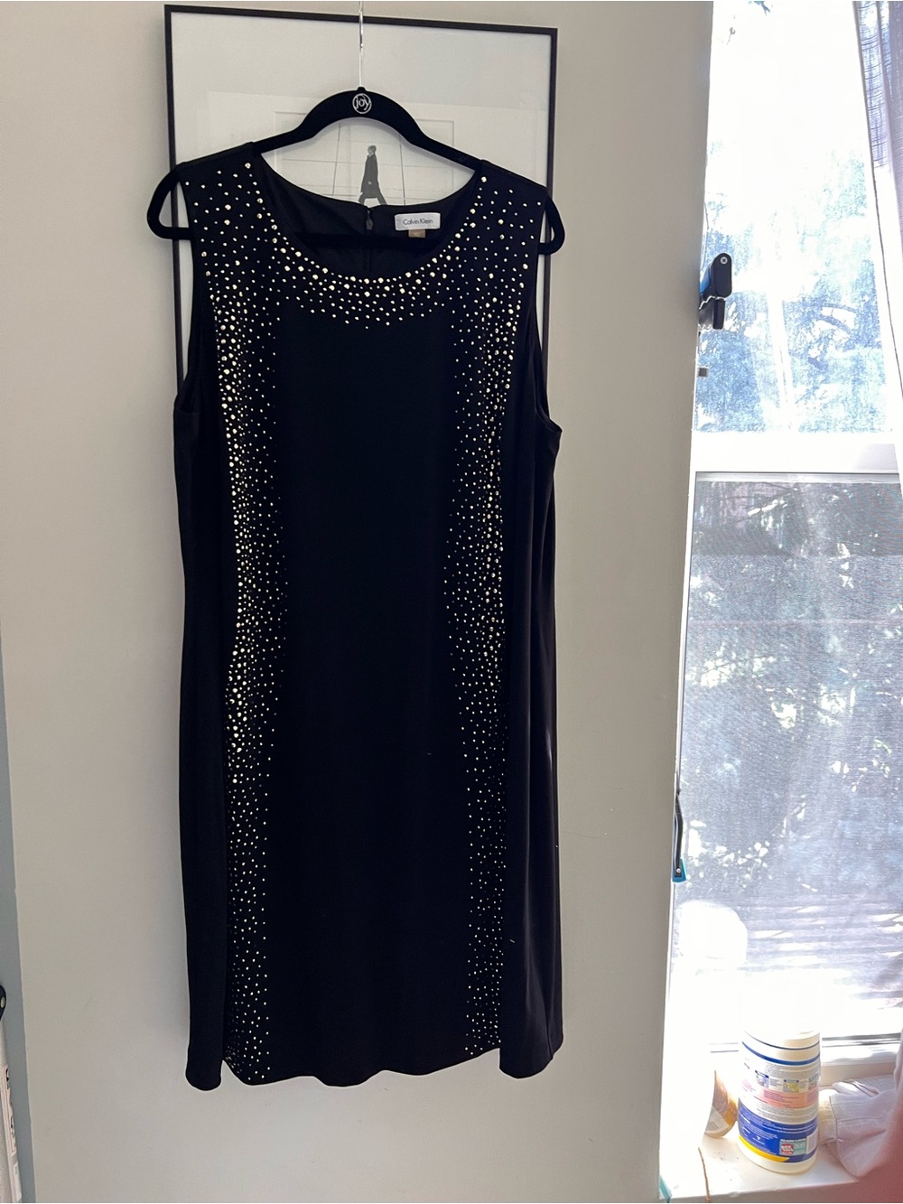 Calvin Klein Black Sleeveless Rhinestone Shift Dress